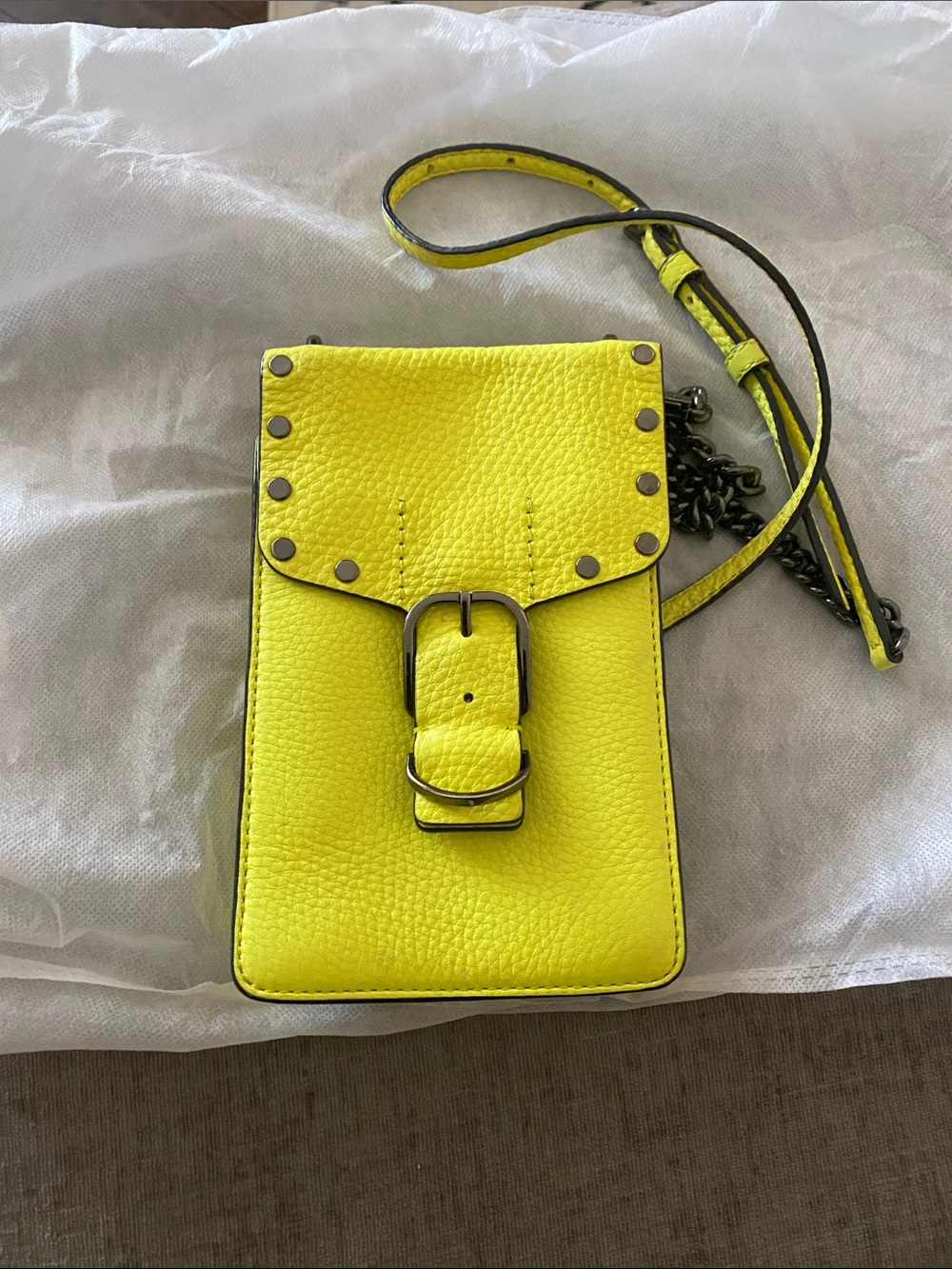 Rebecca Minkoff Yellow Pebbled Leather Crossbody Phone Bag